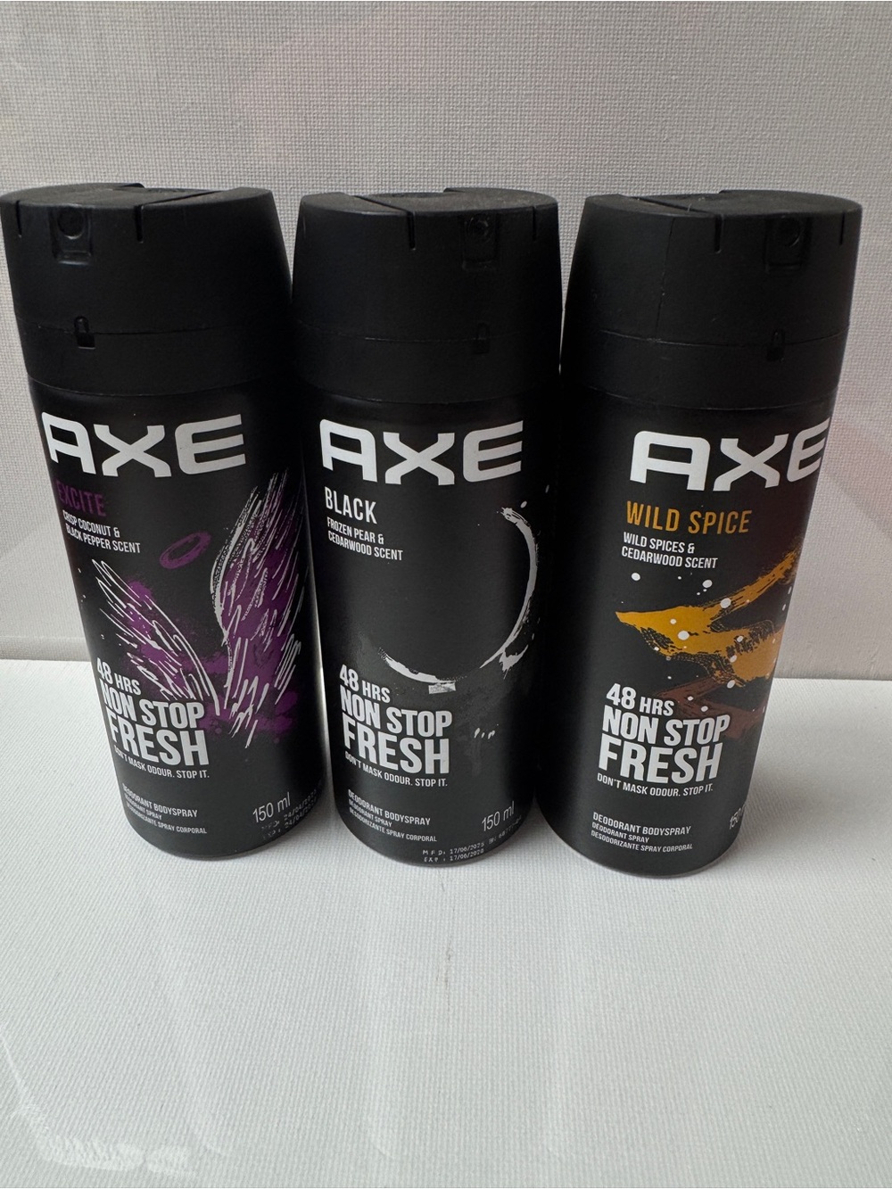 AXE Deodorant Body Spray 3-Pack: Excite, Black, Wild Spice